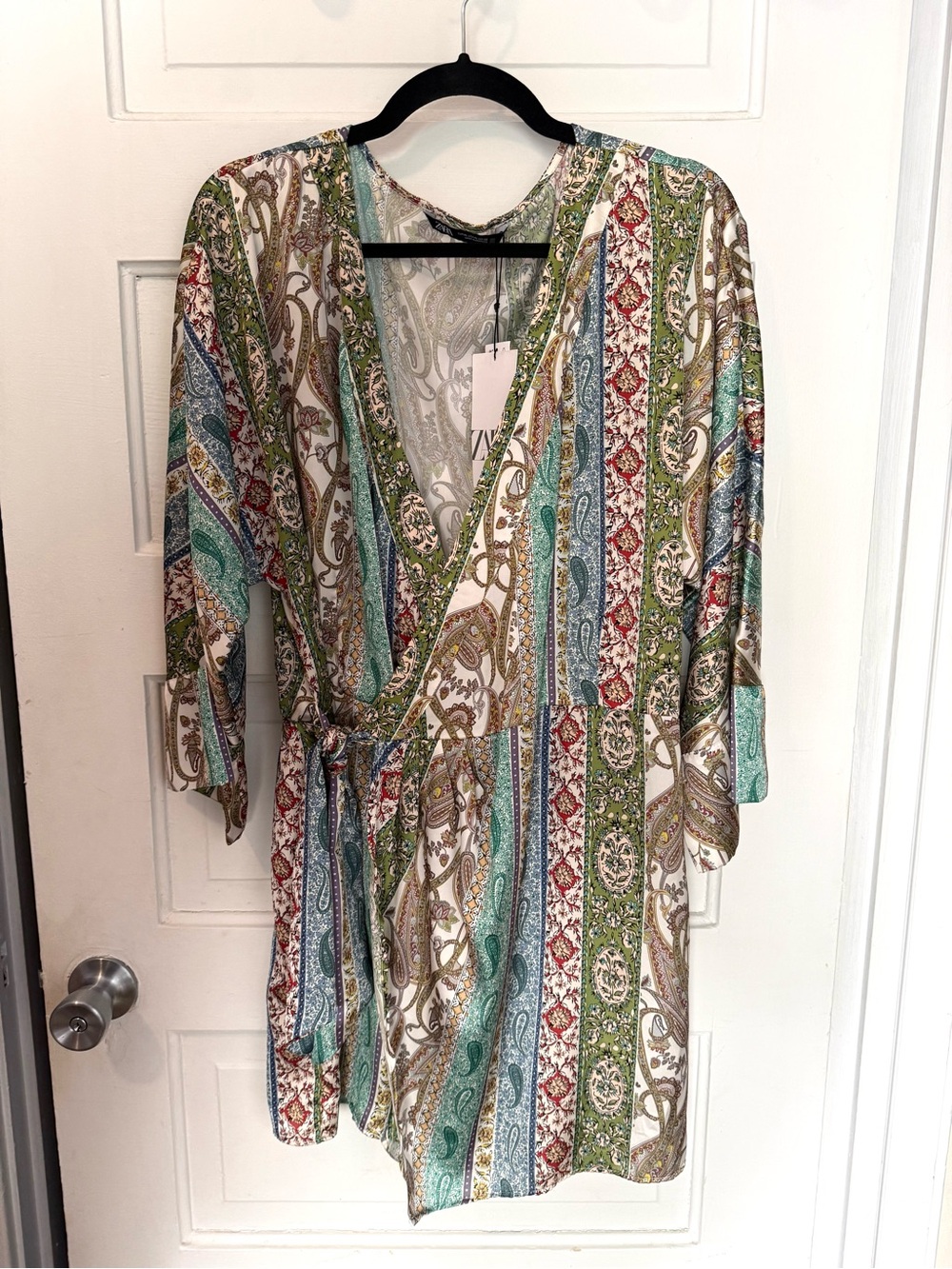 NWT Zara Silky Paisley Print Wrap Romper, size XL